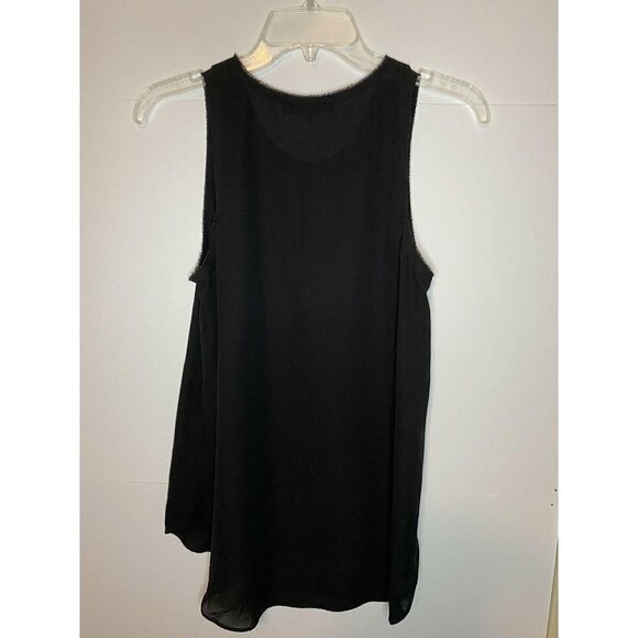 Olivaceous Black Sleeveless Blouse Top Womens Sz Small Raw Hem Hi-Low Semi Sheer - Picture 3 of 3